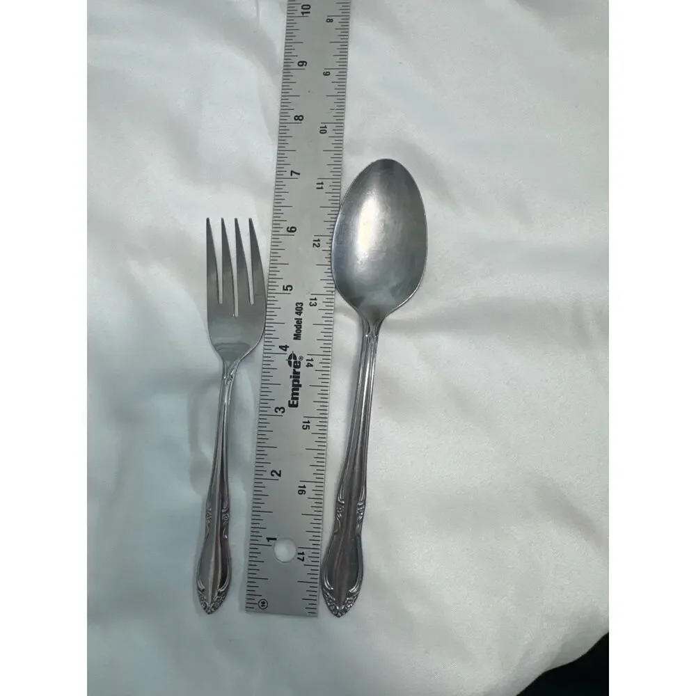 Oneida Stainless Dinner Spoon & Salad Fork Set Scroll Rose Tip Flatware Replace